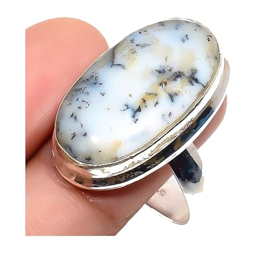 VACHEE Verstellbarer Ring aus grauem Dendriten-Achat, Größe 7 US, für Mädchen und Frauen, Schmuck aus 925er Sterlingsilber 1583 von VACHEE