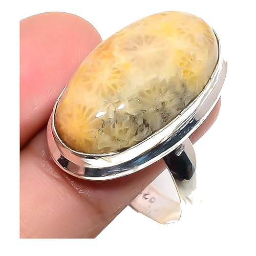 VACHEE Verstellbarer Ring aus indonesischer Fossilkoralle, Größe 7 US, für Mädchen und Frauen, Schmuck aus 925er Sterlingsilber 1575 von VACHEE