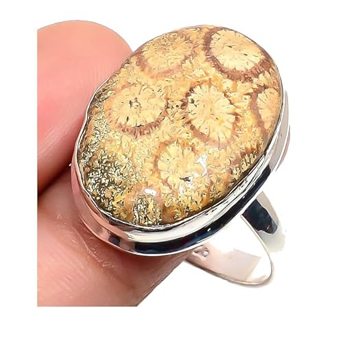 VACHEE Verstellbarer Ring aus indonesischer Fossilkoralle, Größe 7 US, für Mädchen und Frauen, Schmuck aus 925er Sterlingsilber 1581 von VACHEE