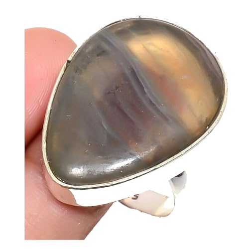 VACHEE Verstellbarer Ring aus rauchigem Fluorit, Größe 7 US, für Mädchen und Frauen, Schmuck aus 925er Sterlingsilber 1509 von VACHEE