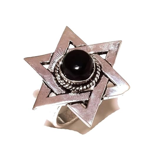 VACHEE Verstellbarer Ring aus schwarzem Onyx, Größe 7,5 US, handgefertigt für Mädchen und Frauen, 925er Sterlingsilber plattierter Schmuck 2275 von VACHEE