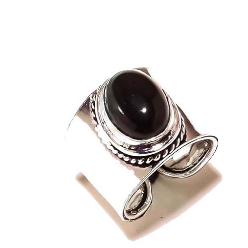 VACHEE Verstellbarer Ring aus schwarzem Onyx, Größe 8 US, handgefertigt für Mädchen und Frauen, 925er Sterlingsilber plattierter Schmuck 2268 von VACHEE