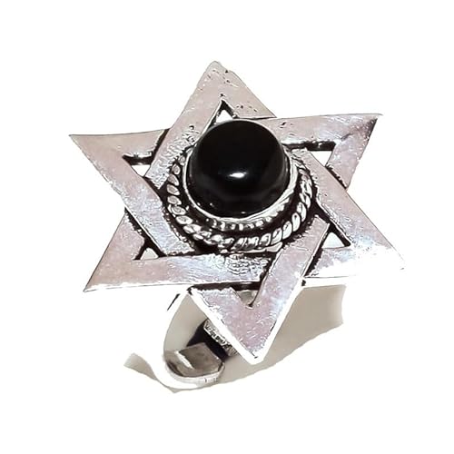 VACHEE Verstellbarer Ring aus schwarzem Onyx, Größe 8 US, handgefertigt für Mädchen und Frauen, 925er Sterlingsilber plattierter Schmuck 2272 von VACHEE