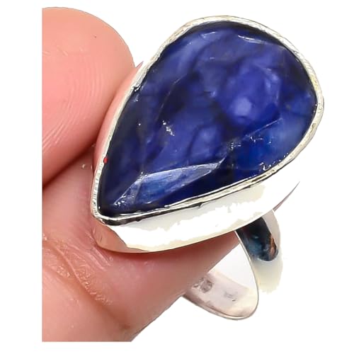 VACHEE Verstellbarer Ring mit blau gefärbtem Saphir, Größe 7 US, für Mädchen und Frauen, 925 Sterling Silber vergoldeter Schmuck 15 07 von VACHEE