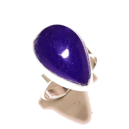 VACHEE Verstellbarer Ring mit blau gefärbtem Saphir, Größe 8 US, handgefertigt für Mädchen und Frauen, 925er Sterlingsilber plattierter Schmuck 2146 von VACHEE