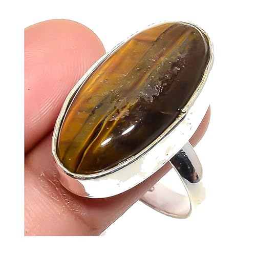 VACHEE Verstellbarer Ring mit gelbem Tigerauge, Größe 7 US, für Mädchen und Frauen, Schmuck aus 925er Sterlingsilber 1524 von VACHEE