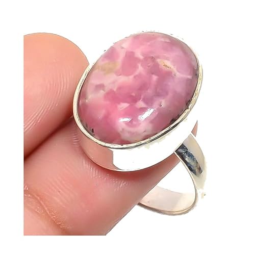 VACHEE Verstellbarer Ring mit rosa Rhodochrosit, Größe 7 US, für Mädchen und Frauen, 925er-Sterlingsilber vergoldeter Schmuck 1544 von VACHEE