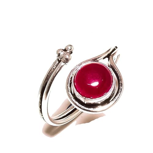 VACHEE Verstellbarer Ring mit rot gefärbtem Rubin, Größe 9 US, handgefertigt für Mädchen und Frauen, 925er Sterlingsilber plattierter Schmuck 2137 von VACHEE