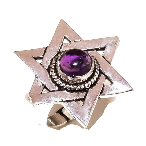 VACHEE Verstellbarer Ring mit violettem Amethyst-Quarz, Größe 8,5 US, handgefertigt für Mädchen und Frauen, 925er Sterlingsilber plattierter Schmuck 2270 von VACHEE