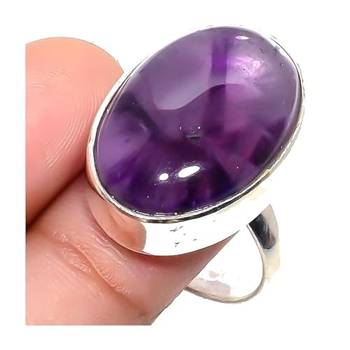 VACHEE Verstellbarer Ring mit violettem brasilianischem Amethyst-Quarz, Größe 7 US, für Mädchen und Frauen, 925er-Sterlingsilber vergoldeter Schmuck 14 97 von VACHEE