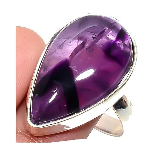 VACHEE Verstellbarer Ring mit violettem brasilianischem Amethyst-Quarz, Größe 7 US, für Mädchen und Frauen, 925er-Sterlingsilber vergoldeter Schmuck 1512 von VACHEE