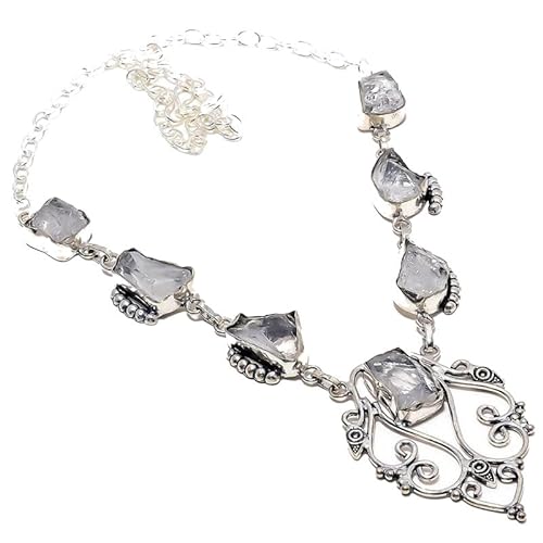 VACHEE White Topaz Quartz Rough Rock Handmade Collar Necklace 18" for girls women 925 Sterling Silver Plated Jewelry 958 von VACHEE