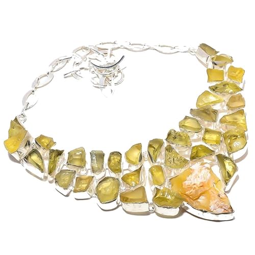 VACHEE Zitronentopas-Quarz-Rough-Rock-handgemachte schwere Halskette 18" Mädchen Frauen 925 versilberter Schmuck 446 von VACHEE