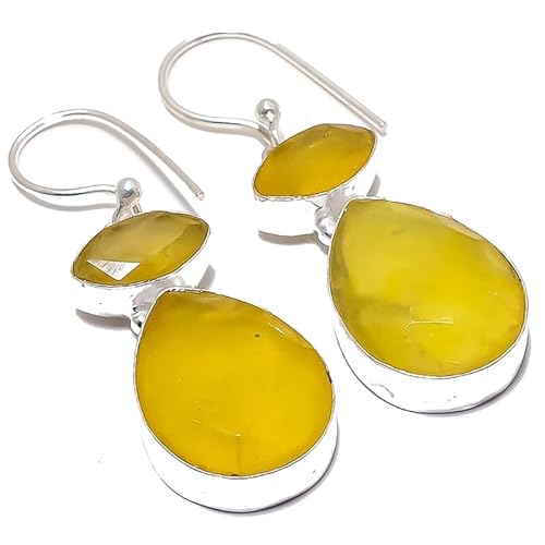 Yellow Chalcedony Drop Earrings Handmade2" For Girls Women 925 Sterling Silver Plated Jewelry From VACHEE 2518 von VACHEE