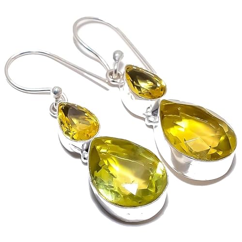 Yellow Citrine Quartz Drop Earrings Handmade2" For Girls Women 925 Sterling Silver Plated Jewelry From VACHEE 2534 von VACHEE