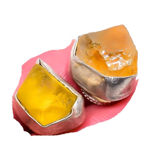 Zitronentopas-Quarz-Rough-Rock-handgefertigte Ohrstecker aus 925er-Sterlingsilber vergoldeter Schmuck von VACHEE 4615 von VACHEE