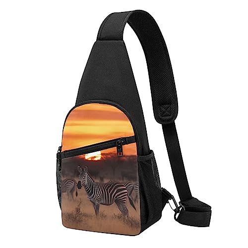 Afrika Sonnenuntergang Zebra Print Sling Rucksack Unisex Sport Brust Taschen Crossbody Umhängetasche, Schwarz , Einheitsgröße von VACSAX