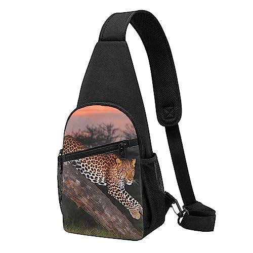 Afrikanischer Leopardenmuster Sling Rucksack Unisex Sport Brust Taschen Crossbody Umhängetasche, Schwarz , Einheitsgröße von VACSAX