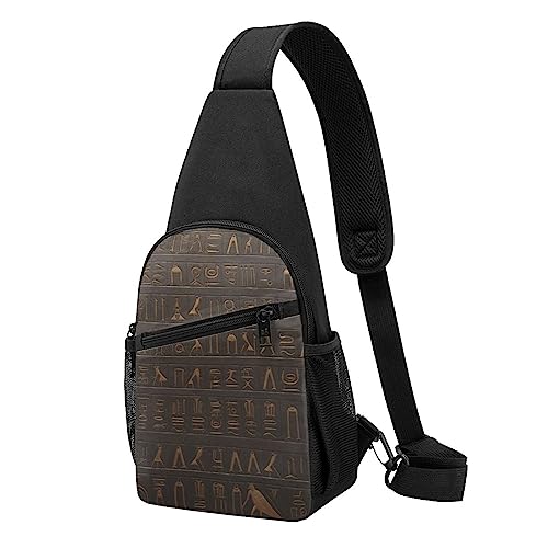 Alte ägyptische Hieroglyphe Druck Sling Rucksack Unisex Sport Brust Taschen Crossbody Umhängetasche, Schwarz , Einheitsgröße von VACSAX