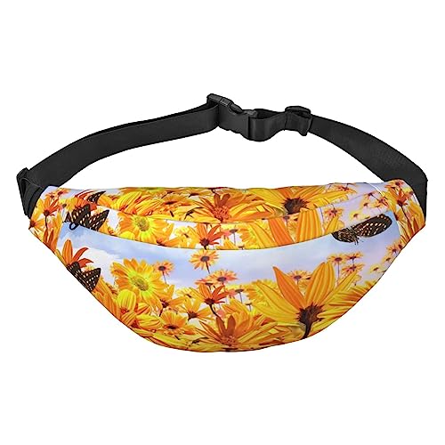 Bauchtasche für Herren und Damen, Umhängetasche, Sonnenblume mit Schmetterlings-Druck, Gürteltasche für Workout, Sport, Reisen, Schwarz, Einheitsgröße, Schwarz , Einheitsgröße von VACSAX