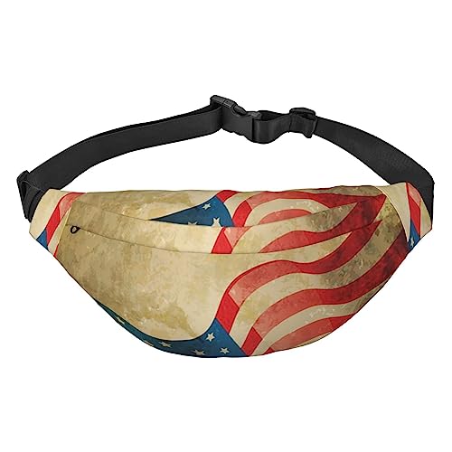 Bauchtasche im Vintage-Stil mit amerikanischer Flagge, für Männer und Frauen, Crossbody-Hüfttasche, Gürteltasche für Reisen, Schwarz , Einheitsgröße von VACSAX