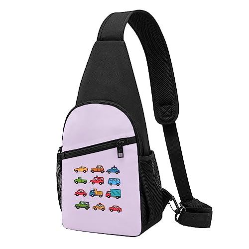 Cartoon Auto Print Sling Rucksack Unisex Sport Brust Taschen Crossbody Umhängetasche, Schwarz , Einheitsgröße von VACSAX