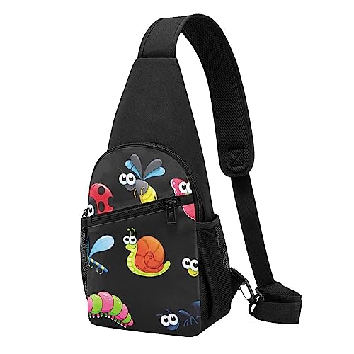 Cartoon Insekt Print Sling Rucksack Unisex Sport Brust Taschen Crossbody Umhängetasche, Schwarz , Einheitsgröße von VACSAX