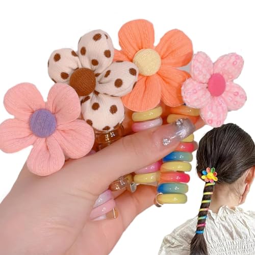 Colorful Telephone Wire Hair Bands for Kids, Bowknot Braided Telephone Wire Hair Bands, Ponytail Braids Fixed Hair Rope. (4PCS-A) von VACSAX