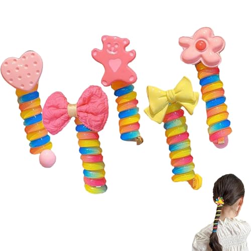 Colorful Telephone Wire Hair Bands for Kids, Bowknot Braided Telephone Wire Hair Bands, Ponytail Braids Fixed Hair Rope. (5PCS-B) von VACSAX