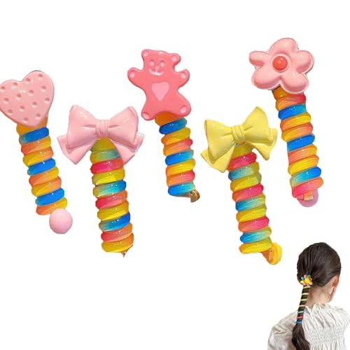 Colorful Telephone Wire Hair Bands for Kids, Bowknot Braided Telephone Wire Hair Bands, Ponytail Braids Fixed Hair Rope. (5PCS-C) von VACSAX