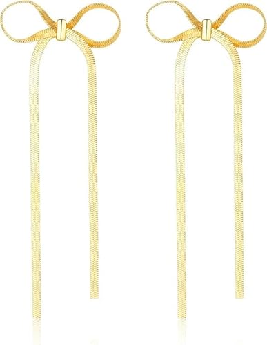 Drop Dangling Bow Ribbon Earings Jewelry, Gold Bow Earrings for Women. (A) von VACSAX
