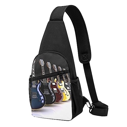 E-Gitarre Print Sling Rucksack Unisex Sport Brust Taschen Crossbody Umhängetasche, Schwarz , Einheitsgröße von VACSAX