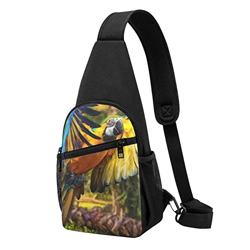 Gelbe Flügel Blau Papagei Print Sling Rucksack Unisex Sport Brust Taschen Crossbody Umhängetasche, Schwarz , Einheitsgröße von VACSAX