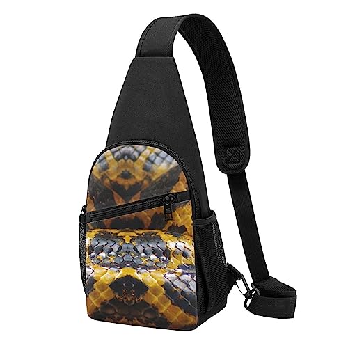 Gelbe Schlange Druck Sling Rucksack Unisex Sport Brust Taschen Crossbody Umhängetasche, Schwarz , Einheitsgröße von VACSAX