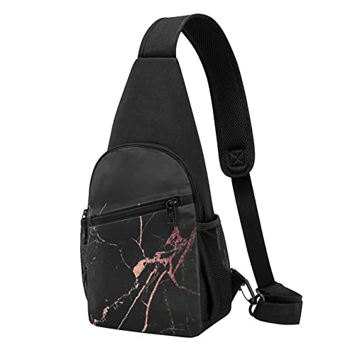 Gold Marmorierung Textur Print Sling Rucksack Unisex Sport Brust Taschen Crossbody Umhängetasche, Schwarz , Einheitsgröße von VACSAX