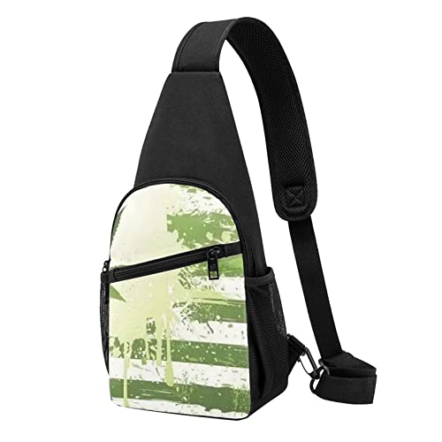 Gras Topf Blatt Druck Sling Rucksack Unisex Sport Brust Taschen Crossbody Umhängetasche, Schwarz , Einheitsgröße von VACSAX