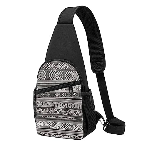 Grauer Tribal Print Sling Rucksack Unisex Sport Brust Taschen Crossbody Umhängetasche, Schwarz , Einheitsgröße von VACSAX