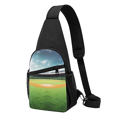 Grüner Baseballfeld Hintergrund Print Sling Rucksack Unisex Sport Brust Taschen Crossbody Umhängetasche, Schwarz , Einheitsgröße von VACSAX