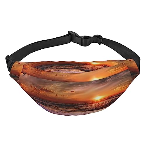 Gürteltasche für Damen und Herren, Strand-Sonnenaufgang, Orange, Meeresdruck, Gürteltasche für Reisen, Schwarz , Einheitsgröße von VACSAX