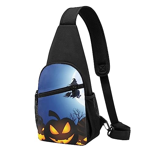 Happy Halloween Print Sling Rucksack Unisex Sport Brust Taschen Crossbody Umhängetasche, Schwarz , Einheitsgröße von VACSAX