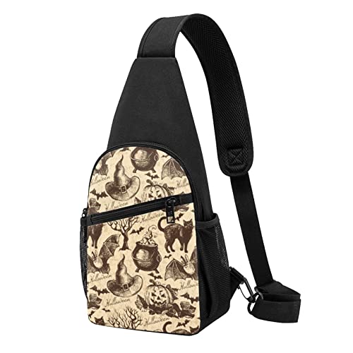 Hexenhut Print Sling Rucksack Unisex Sport Brust Taschen Crossbody Umhängetasche, Schwarz , Einheitsgröße von VACSAX