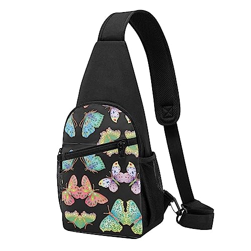 Jeweled Schmetterling Print Sling Rucksack Unisex Sport Brust Taschen Crossbody Umhängetasche, Schwarz , Einheitsgröße von VACSAX