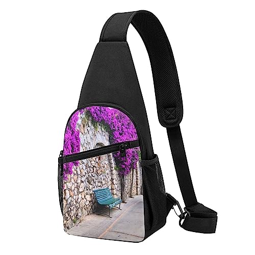 Lila Floral Blooming Path Print Sling Rucksack Unisex Sport Brust Taschen Crossbody Umhängetasche, Schwarz , Einheitsgröße von VACSAX