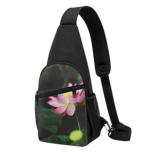 Lotus Flower Print Sling Rucksack Unisex Sport Brust Taschen Crossbody Umhängetasche, Schwarz , Einheitsgröße von VACSAX