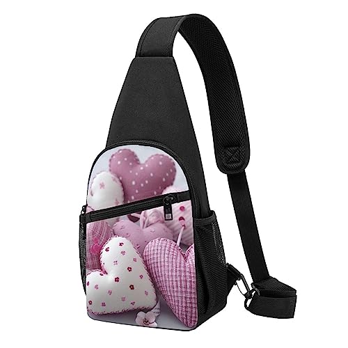 Lovely Hearts Print Sling Rucksack Unisex Sport Brust Taschen Crossbody Umhängetasche, Schwarz , Einheitsgröße von VACSAX