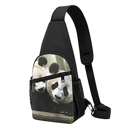 Lovely Pandas Print Sling Rucksack Unisex Sport Brust Taschen Crossbody Umhängetasche, Schwarz , Einheitsgröße von VACSAX