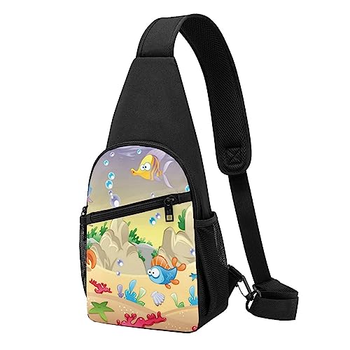 Lustiger Rucksack mit Meerestieren-Druck, Unisex, Sport, Brusttaschen, Umhängetasche, Umhängetasche, Schwarz , Einheitsgröße von VACSAX