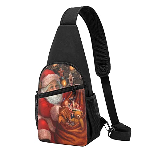 Merry Christmas Print Sling Rucksack Unisex Sport Brust Taschen Crossbody Umhängetasche, Schwarz , Einheitsgröße von VACSAX