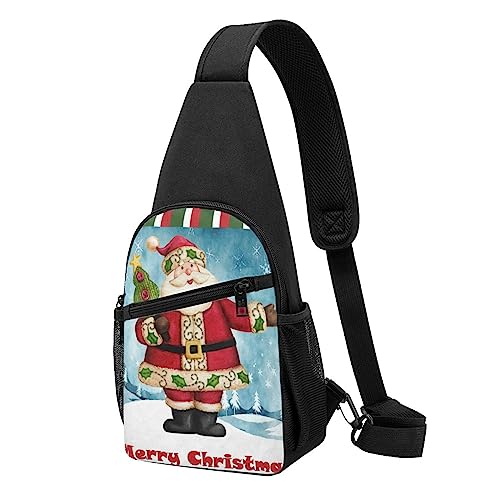 Merry Christmas Print Sling Rucksack Unisex Sport Brust Taschen Crossbody Umhängetasche, Schwarz , Einheitsgröße von VACSAX