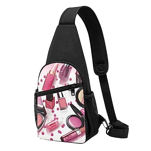 Moderne Mädchen Kosmetik Print Sling Rucksack Unisex Sport Brust Taschen Crossbody Umhängetasche, Schwarz , Einheitsgröße von VACSAX